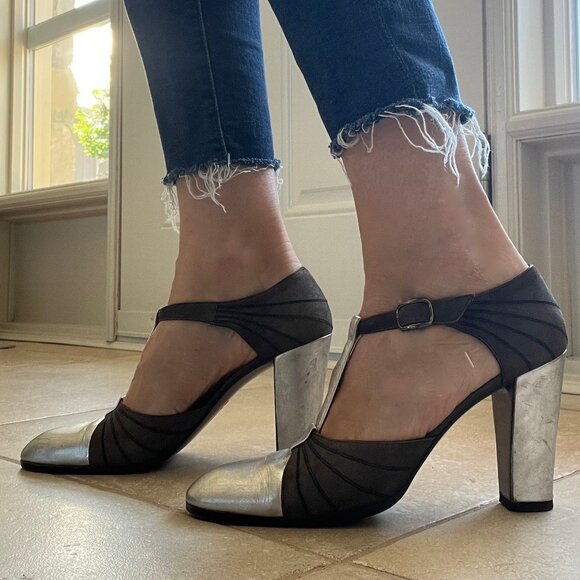 DAVIDS Vintage Suede and Leather Silver and Grey Heels Size 8.5 EUC - Picture 2 of 15
